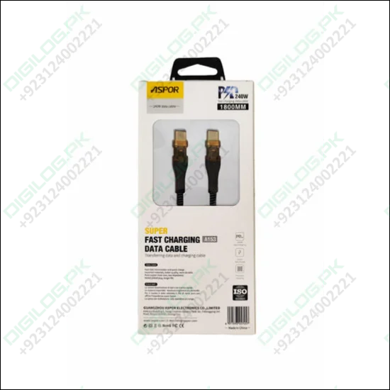 Aspor A153 240W LED Light Type-C to Type-C PD Fast Charging Cable