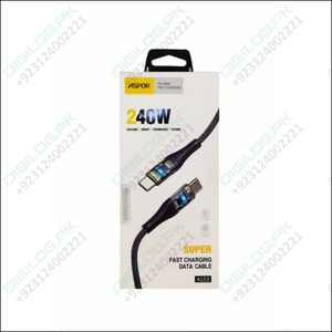 Aspor A153 240W LED Light Type-C to Type-C PD Fast Charging Cable