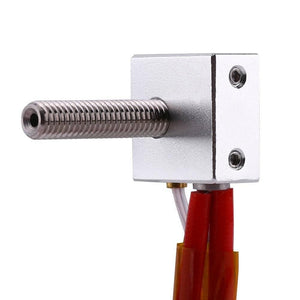 Assembled Aluminum Heating Block Extruder Hot End For 3d Printer 1.75mm MK8 - a silver metal block with a threaded nozzle and attached red wires.