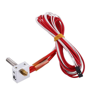 Assembled Aluminum Heating Block Extruder Hot End For 3d Printer 1.75mm MK8 - a silver metal block with a brass nozzle, heater cartridge, and wires.
