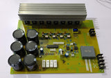Assembled Local 8 IGBT Inverter PCB Board - a yellow circuit board featuring a large aluminum heatsink, six capacitors, and a terminal block for connections.