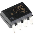 AT350 SMD Coupler Optocoupler - a black, rectangular electronic component with four metal pins and white printed text on its top surface.