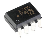 AT350 SMD Coupler Optocoupler - a black, rectangular electronic component with four metal pins and white printed text on its top surface.