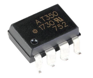 AT350 SMD Coupler Optocoupler - a black, rectangular electronic component with four metal pins and white printed text on its top surface.