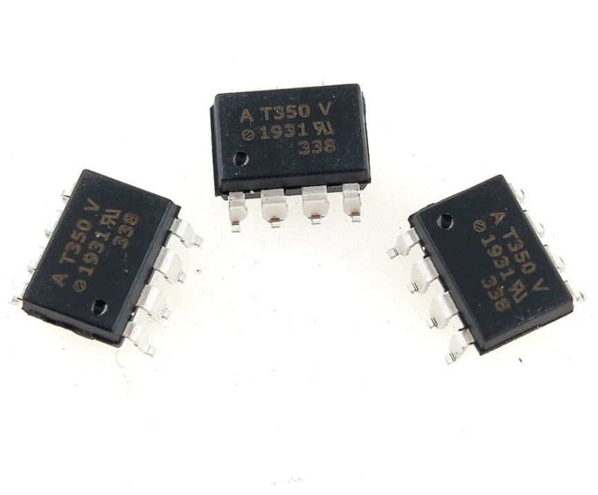 AT350 SMD Coupler Optocoupler - three black, rectangular 8-pin surface-mount electronic components with white text markings on a plain white background.