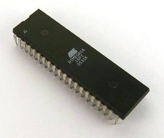 ATMEGA16 Atmega 16 - a black 40-pin dual in-line package microcontroller chip with white text reading "ATMEL ATMEGA16 16PI 0531K" on its surface.