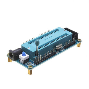 ATMEGA16 ATMEGA32 Isp Avr Minimum Development System Board Module - a blue ZIF socket, a power jack, a push button, and pin headers on a PCB.
