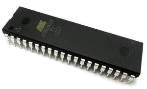 ATMEGA32 ATMEGA32A Atmega 32 - a black rectangular microcontroller chip with 40 metallic pins, shown from an angled perspective on a white background.