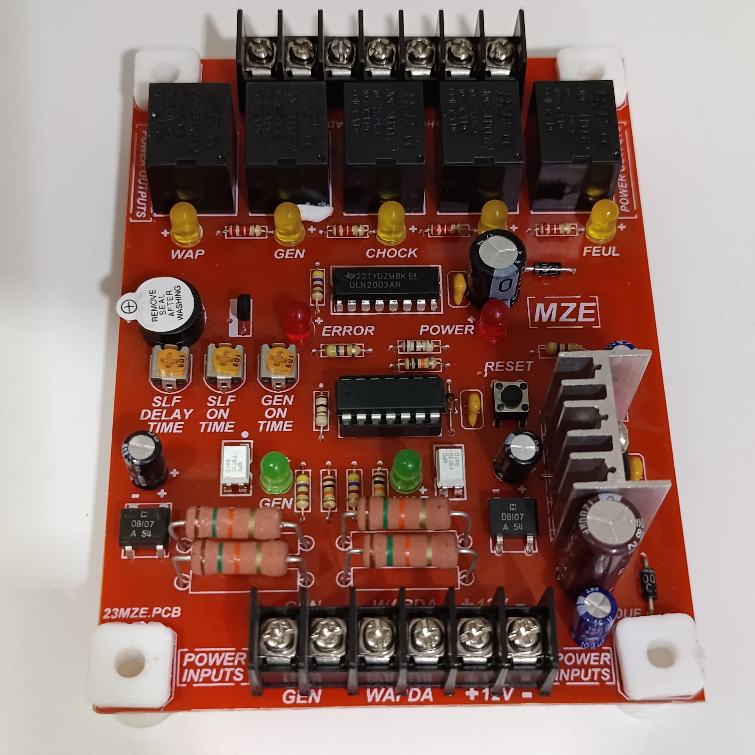 Ats Kit For Generator Only For Generator Professionals - a red rectangular circuit board with four relays, yellow and green LEDs, and terminal blocks.
