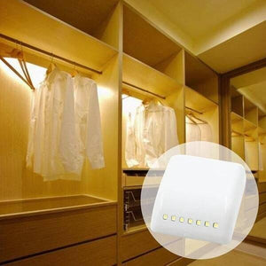 Auto Smart LED Induction PIR Motion Sensor Lamp Light For Drawer Cabinet Cupboard Closet Doors - shown as a white, rectangular device with seven LEDs.