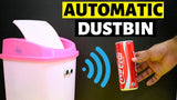 Automatic Object Sensing Smart Dustbin Project Parts - with two circular sensors on the front, shown detecting a Coca-Cola can.