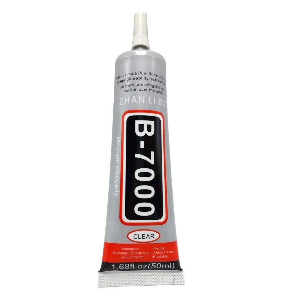 B7000 Glue For Mobile Phone 50ML - a grey, tapered squeeze tube with a white cap, featuring the text "B-7000" in a black box on the front.