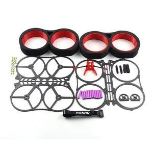 Badboy 3inch 146mm Full Carbon Fiber HD Indoor Duct Fpv Racing Frame Kit For Rc Drone Multicopter DIY Motor Spare Parts Yyds - a flat-lay of carbon fiber plates, red and black foam ducts, purple standoffs, and hardware.