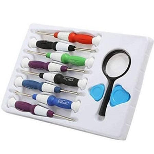 Baku 11 Pcs Bk- 8600 Stainless Steel Precision Screwdriver Tool Kit Set For Mobile Laptop Repairing - a white plastic tray containing six multi-coloured screwdrivers, a magnifying glass, and two picks.