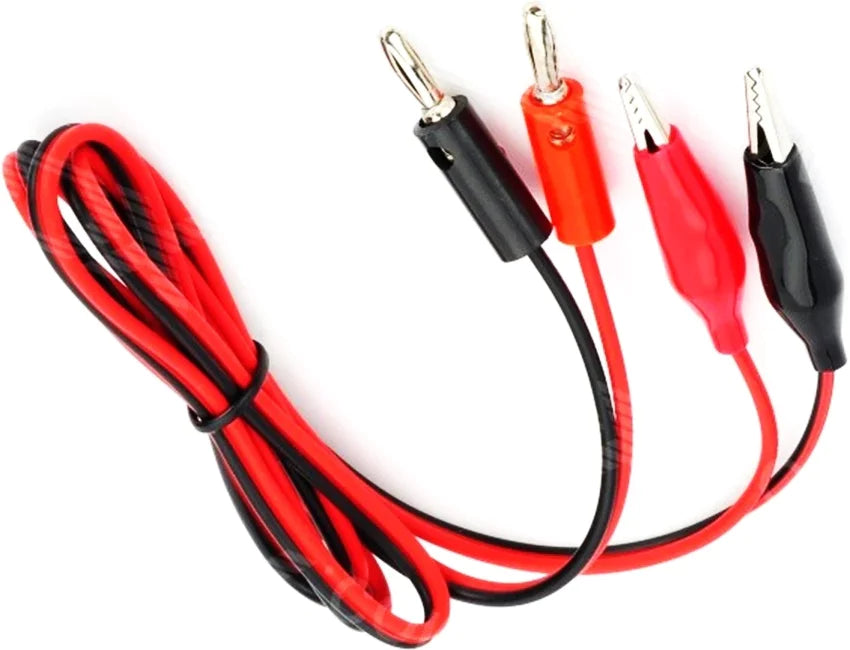 Banana Clip Wire High Quality - a pair of red and black cables featuring banana plug connectors on one end and alligator clips on the other.