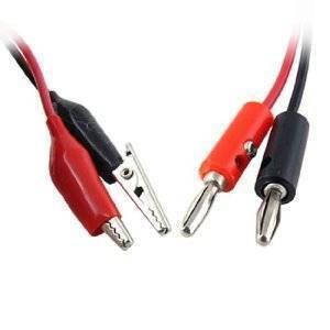 Banana Clip Wire Low Quality - pair of test leads featuring red and black alligator clips on one end and matching banana plugs on the other.