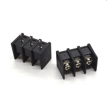 Barrier Terminal Block 3 Pin Connector 7.62mm (KF25) - two black three-pin terminal blocks, one viewed from the top pins and one from the screw side.