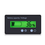 Battery Capacity Tester, LCD Display Digital Lithium Battery Status Display Capacity Voltage Meter Tester Voltmeter 12-48V Battery - a black rectangular digital meter with a green LCD screen displaying a battery icon and 36%, featuring two control buttons below.