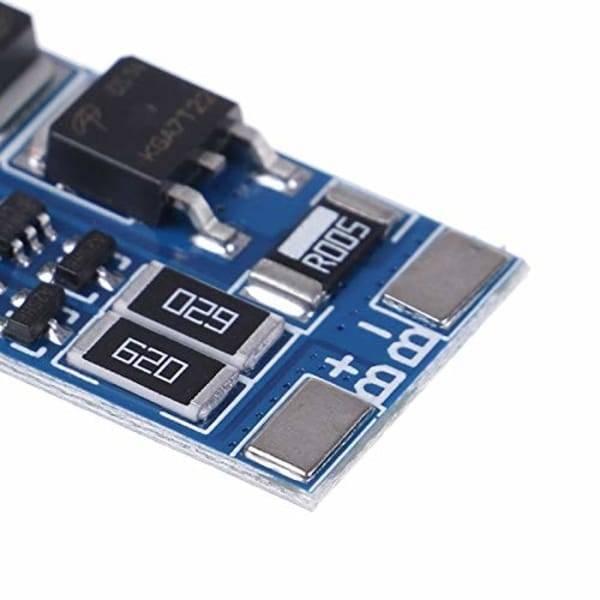 Battery Protection Board 2s 8A BMS For 18650 Lithium Ion Cells HX-2S-JH10 - a close-up of the blue circuit board showing surface-mounted components and B+ and B- solder pads.