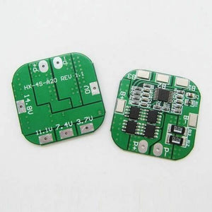 Battery Protection Board 4s 20A 14.8V BMS For 18650 Lithium Ion Cells HX-4s-A20 - two green square circuit boards, one displaying solder pads and the other showing electronic components.