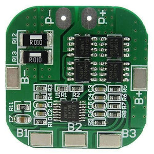 Battery Protection Board 4s 20A 14.8V BMS For 18650 Lithium Ion Cells HX-4s-A20 - a square green circuit board with four MOSFETs and labeled terminals.