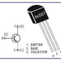 BC557 PNP Transistor – High-quality General Purpose Transistor - a technical diagram of the transistor component with its three pins labeled as emitter, base, and collector.