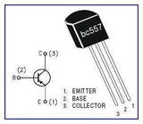 BC557 PNP Transistor – High-quality General Purpose Transistor - a technical diagram of the transistor component with its three pins labeled as emitter, base, and collector.