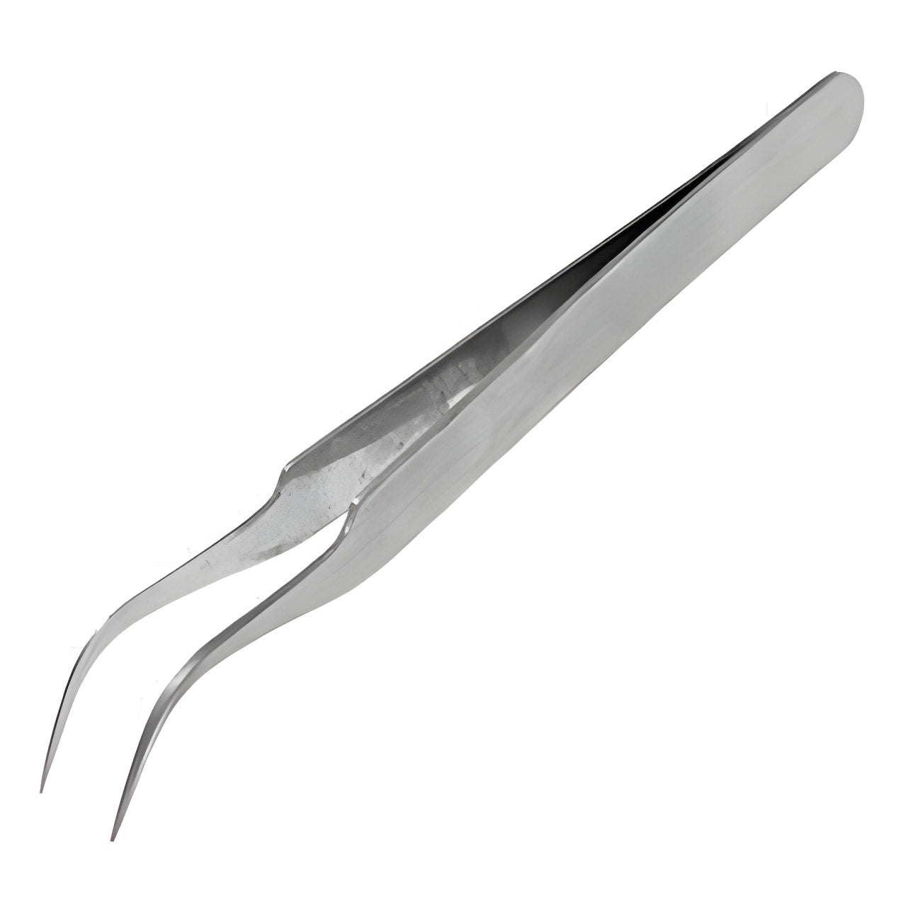 Bend Tweezers Stainless Steel Electronics Watchmakers Bent Tweezers - shown as a single pair of silver-colored, curved-tip metal tweezers.