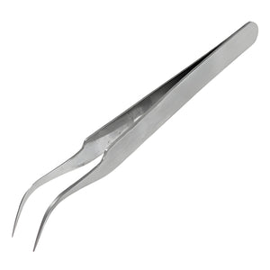 Bend Tweezers Stainless Steel Electronics Watchmakers Bent Tweezers - shown as a single pair of silver-colored, curved-tip metal tweezers.