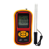 BENETECH GM640 Grain Moisture Meter - orange and red meter with long two-pin grain probe on a cable