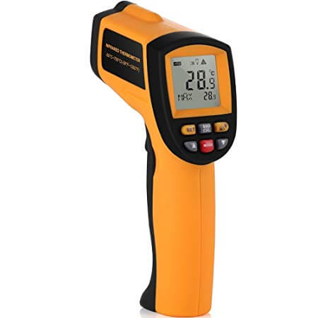 BENETECH GM700 Infrared Thermometer - yellow and black temperature gun with label −50℃ to 700℃ and backlit display