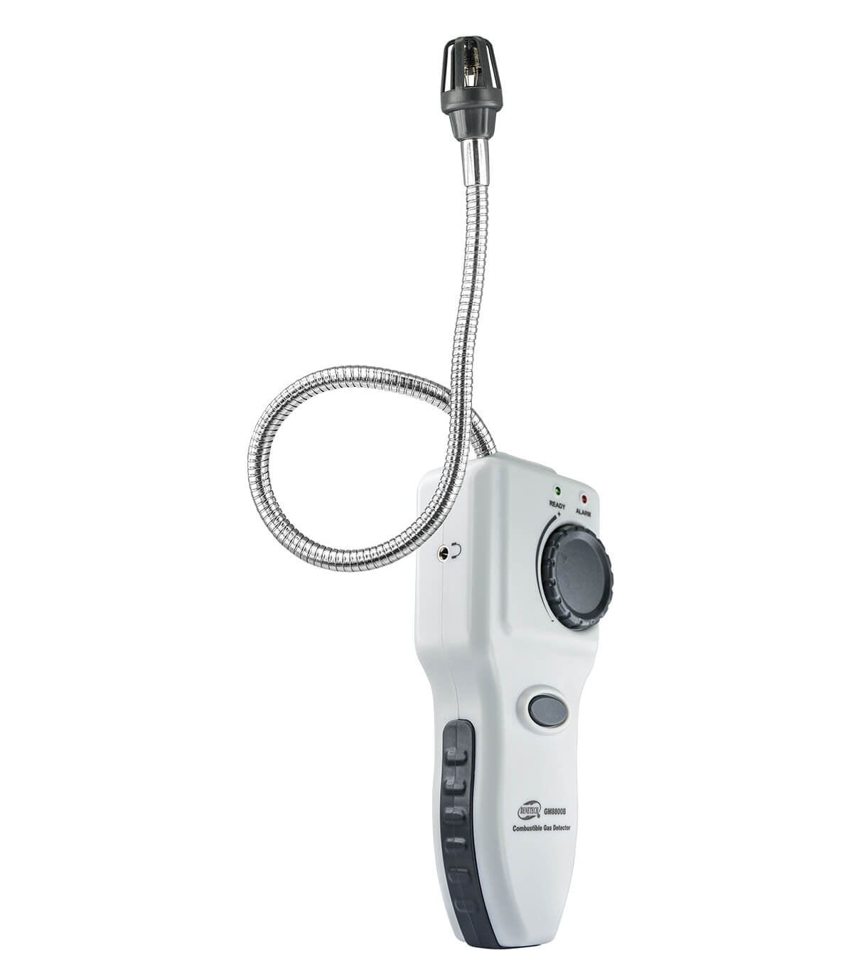 BENETECH GM8800B Combustible Gas Leak Detector - white handheld detector with long flexible metal neck