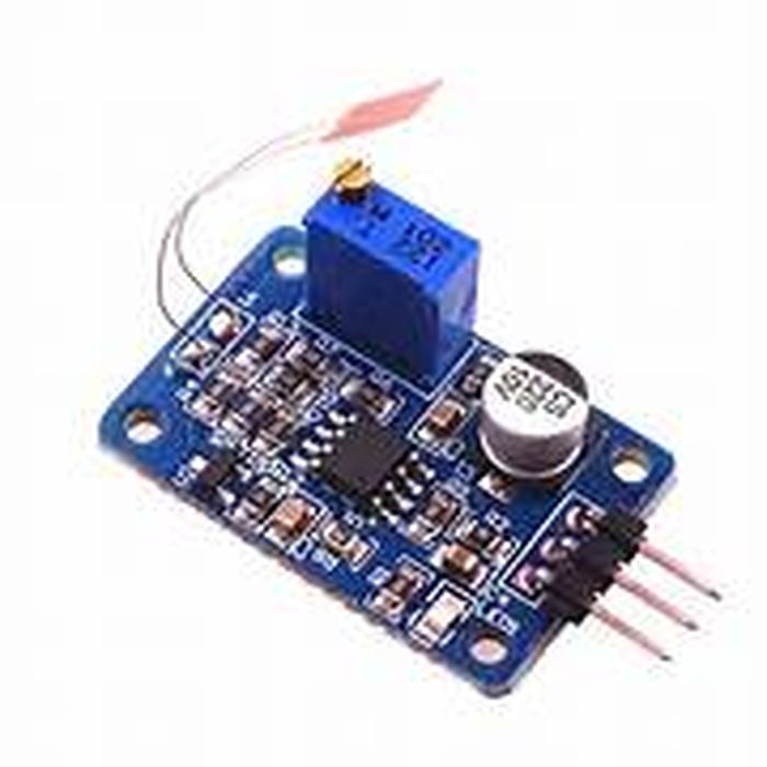 BF350 Strain Gauge Sensor Module - a blue circuit board with a potentiometer, a capacitor, a small chip, and a three-pin connector.