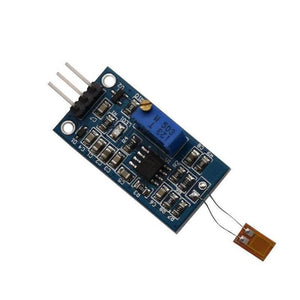 BF350 Strain Gauge Sensor Module - a blue circuit board with a three-pin header, a potentiometer, and a small rectangular sensor attached by wires.