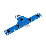 Bfd-1000 5 Way Line Tracking Sensor Module Line Following Module - a blue circuit board featuring five infrared sensor components and a row of pin connectors.