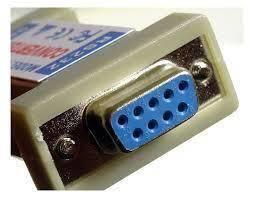 Bi Directional Communication Data RS232 To RS485 Serial Converter STM485S - close-up of the beige-cased unit showing a blue female DB9 serial connector.