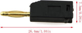 Black Color 2mm Banana Plug For Electrical And Electronics Lab Trainers - a dimension diagram showing a gold-plated connector with a black plastic housing and its measured length and height.