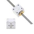 Black/gray T8 Aluminum Screw Conversion Nut Seat For 3d Printer Lead Screw Housing Mounting Bracket Aluminium Trapezoidal Nut Block Bracket For T8 - a silver square metal housing block with a brass nut, both mounted on a threaded lead screw.