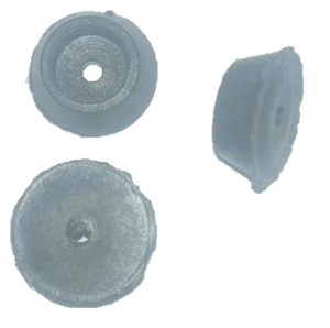 Black Plastic Socket Head Washer - shown from three different angles, displaying its circular shape, recessed center, and central mounting hole.