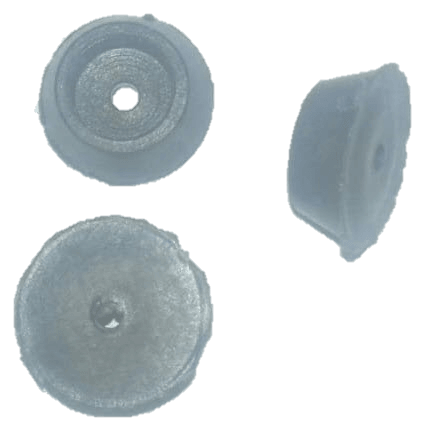 Black Plastic Socket Head Washer - shown from three different angles, displaying its circular shape, recessed center, and central mounting hole.
