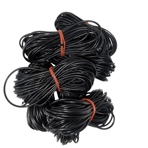 Black Solderable Wire Flexible Wires For Wiring Jumper Wire Wiring Wire , Wiring Cable - shown as three separate coils of flexible black electrical wire, each secured with a red rubber band.