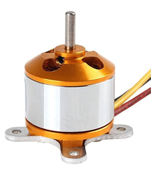 BLDC Motor A2212 1200kV Outrunner Brushless DC Motors For Rc Helicopter Quadcopter - a silver cylindrical body, gold-coloured top and base, a central shaft, and three wires.
