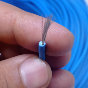 Blue 1.5mm Heat Resistance High Temperature Wire - a close-up shot showing the blue insulated casing and the exposed silver-coloured stranded wire core.