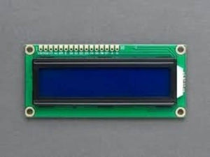 Blue 1602 LCD 16x2 Character LCD Arduino Display For Arduino - a rectangular green circuit board with a blue screen and sixteen pin connectors at the top.