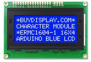 Blue Color 1604A LCD 16x4 LCD Display 1604 LCD Display - a rectangular module with a blue backlit screen displaying four lines of white text and a row of pins at the top.