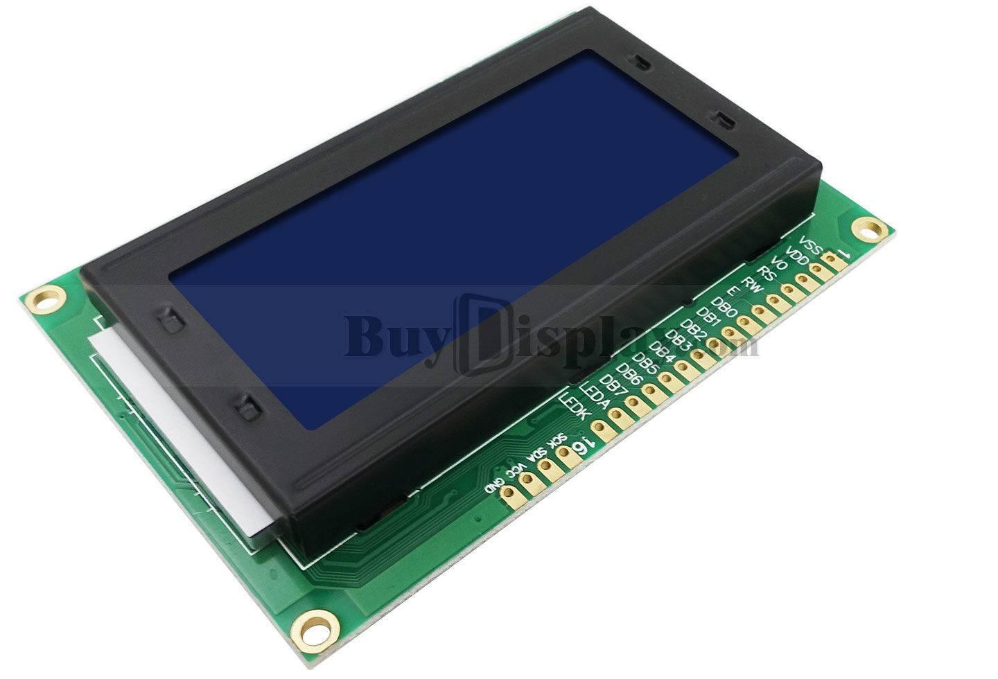 Blue Color 1604A LCD 16x4 LCD Display 1604 LCD Display - a rectangular module with a blue screen, green circuit board, and a row of sixteen pin connectors along the side.
