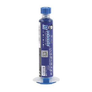 Blue Mechanic UV Curable 10CC Solder Mask Ink PCB Fixing Repairing Welding Oil Paint Prevent Corrosive Arcing - syringe tube with a white plunger and a blue cap, labeled with product details and a QR code.