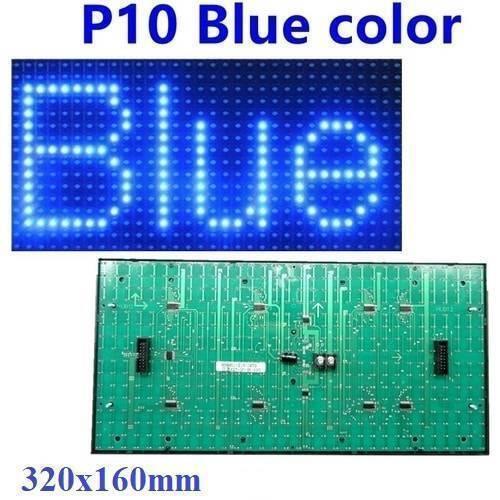 Blue P10 Outdoor LED Display Panel Module 5V 32x16 HUB12 - screen displaying the word "Blue" above a green circuit board with two black HUB12 connectors.