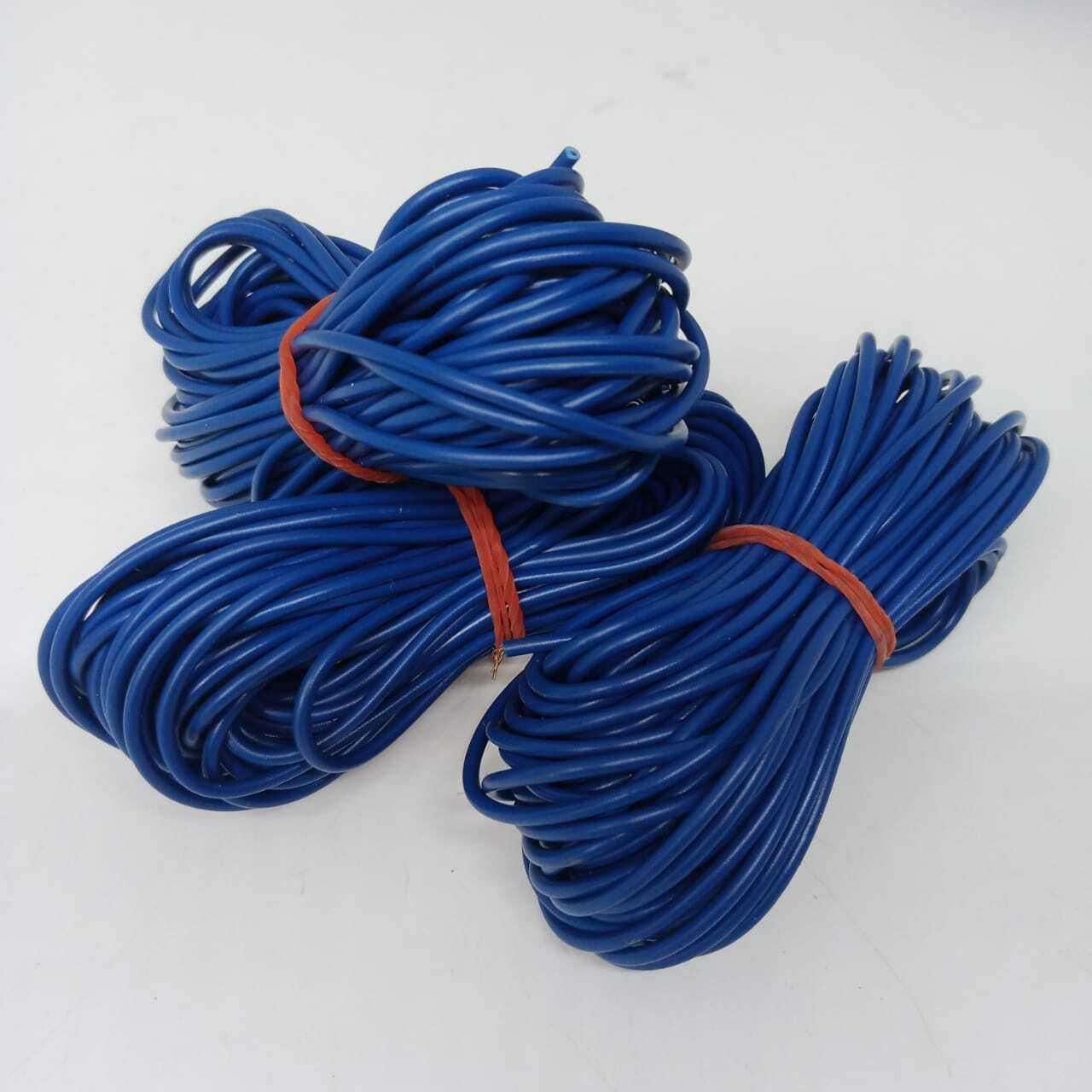 Blue Solderable Wire Flexible Wires For Wiring Jumper Wire Wiring Cable - shown as three separate coils of blue insulated wire secured with orange ties.