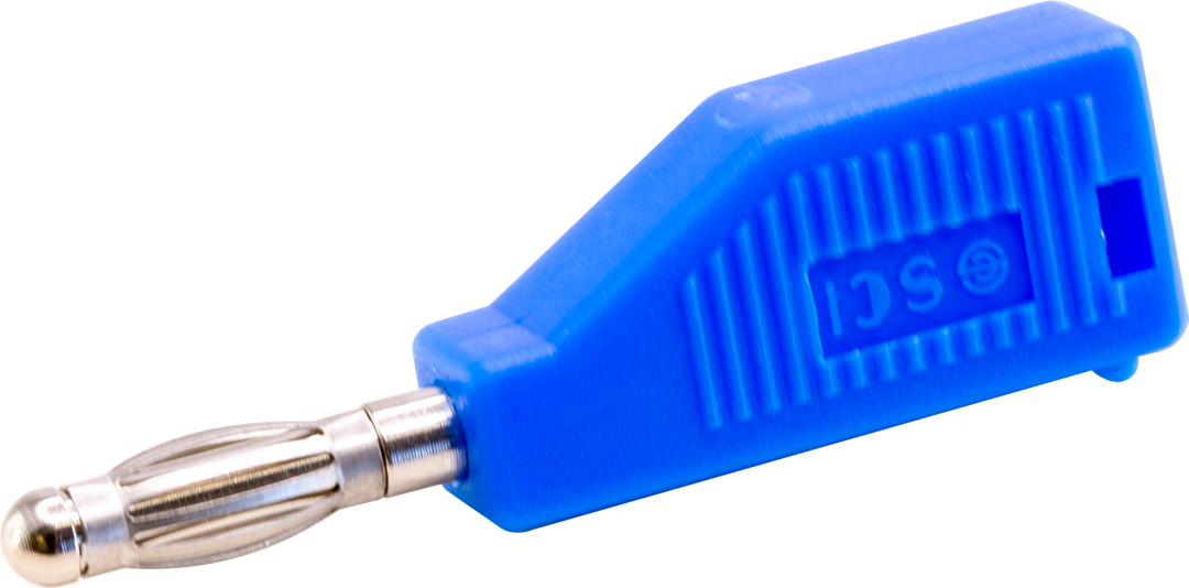 Blue Stackable 4mm Banana Plugs Jacks Connector - plastic housing with an embossed SCI logo and a silver-coloured metal banana plug tip.